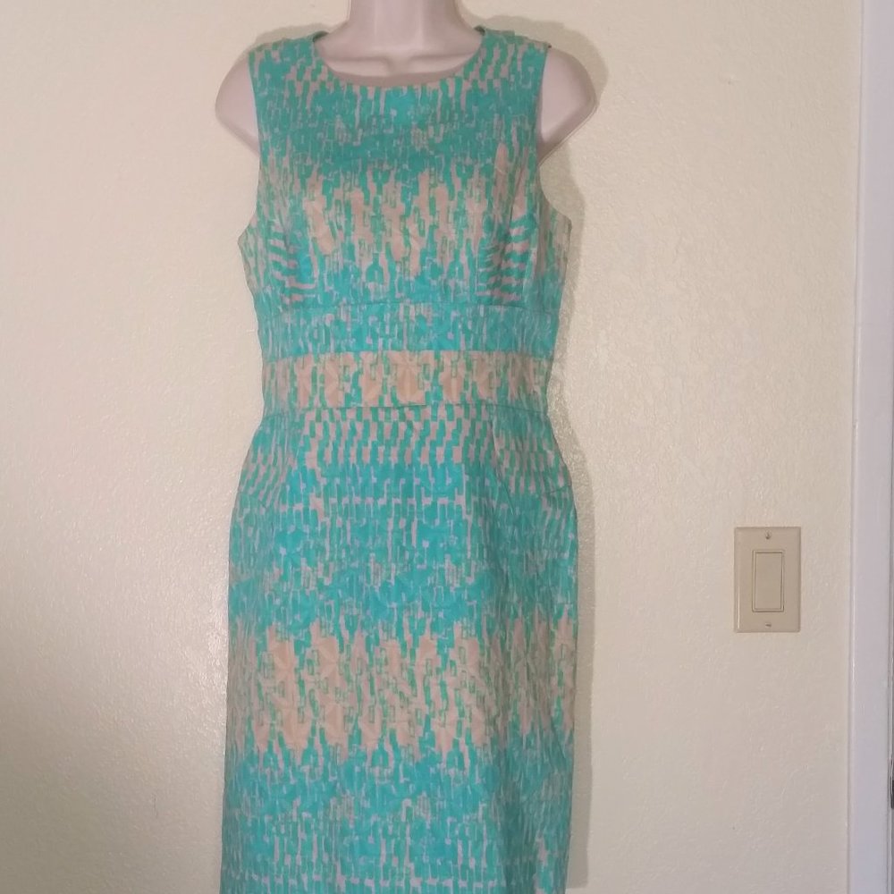 JUST TAYLOR Turquoise Cream Shift Sleeveless Dress